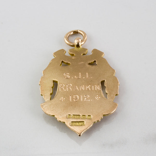 1912' Edwardian Era Engraved Badge Pendant
