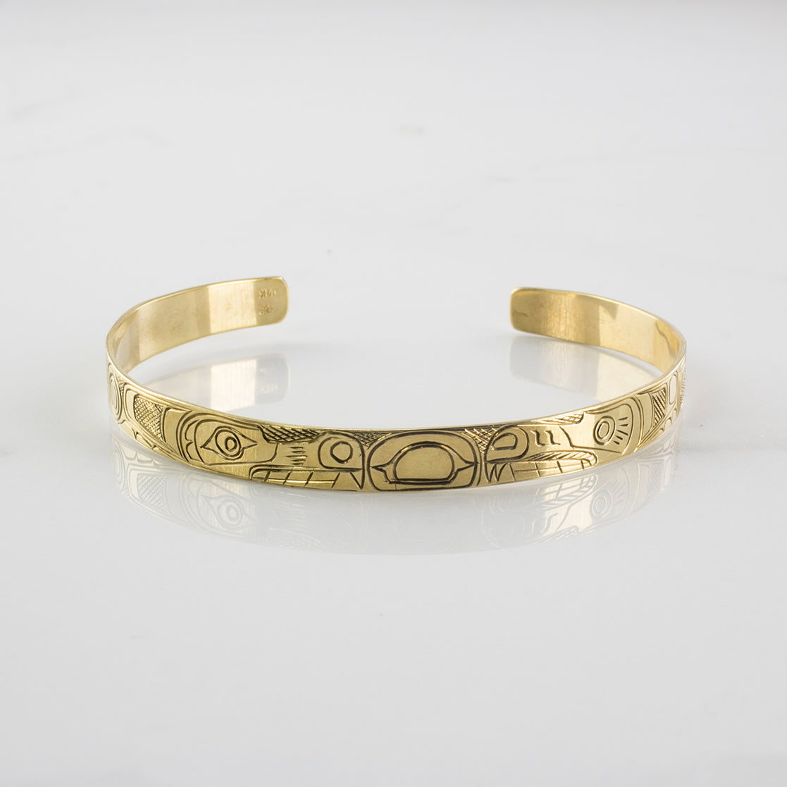 Indigenous Wolf Art Gold Cuff Bracelet | 7