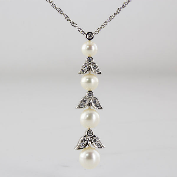 Birks' Pearl & Diamond Drop Necklace | 0.24ctw | 16-18