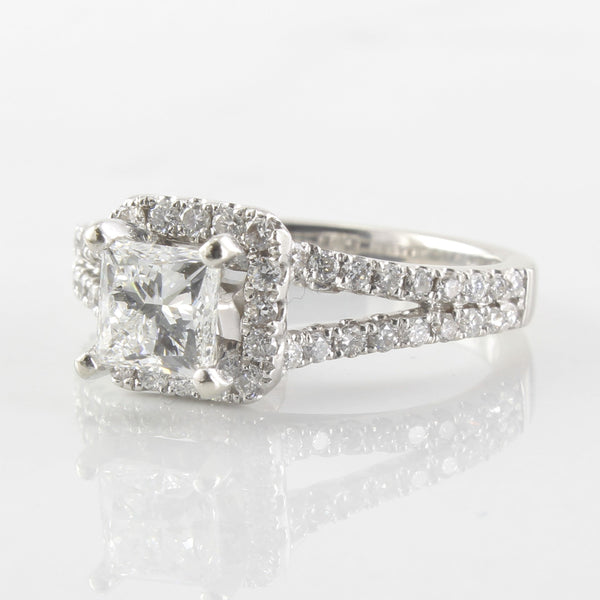 Shane Co.' Split Shank Princess Diamond Halo Engagement Ring | 1.26ctw | SI2, F | SZ 5.5 |