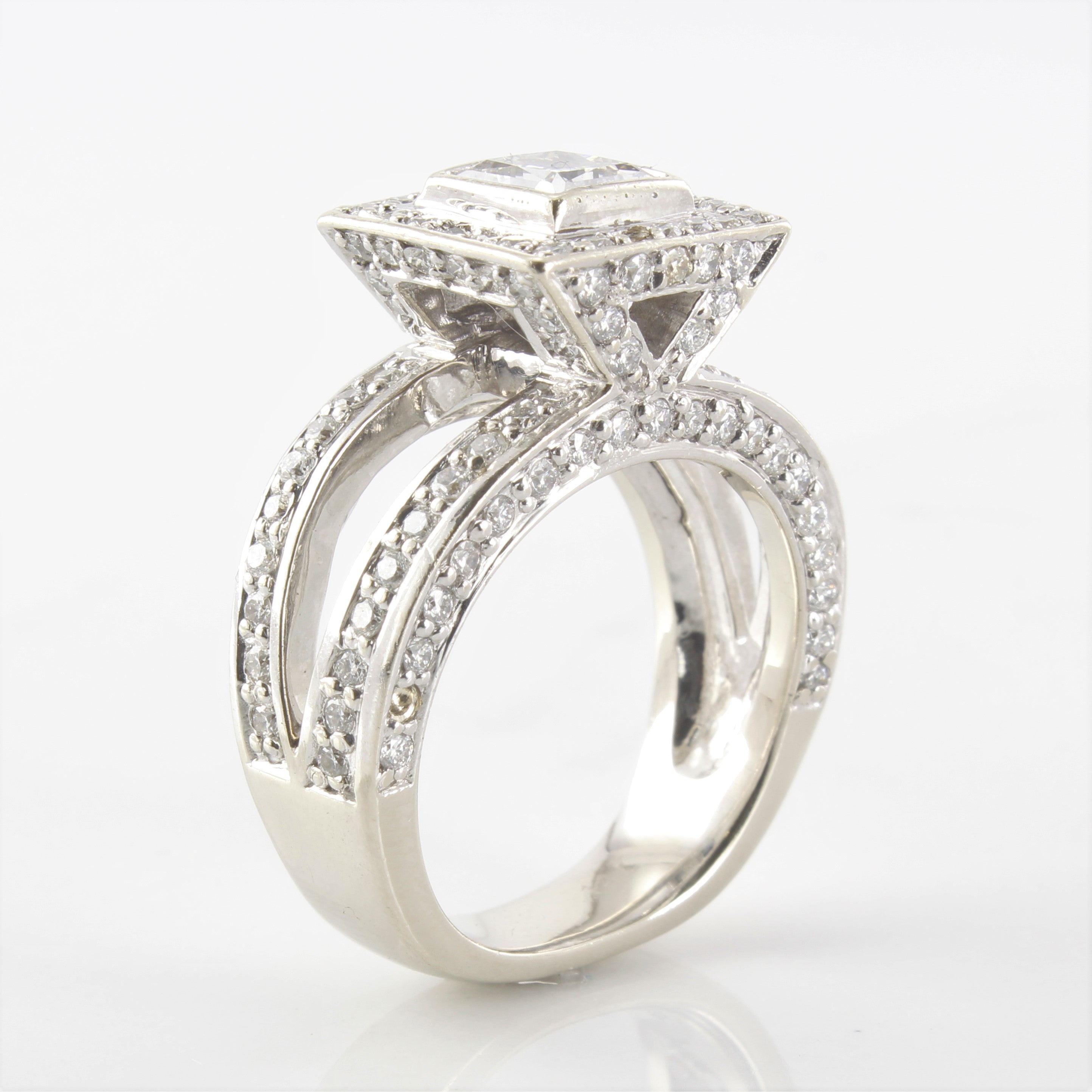 Split Shank Princess Diamond Halo Ring | 2.40ctw | I1, G/H | SZ 7 |