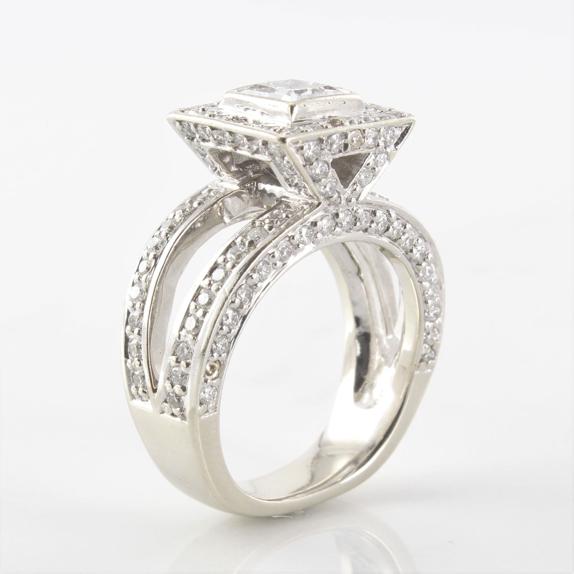Split Shank Princess Diamond Halo Ring | 2.40ctw | I1, G/H | SZ 7 |