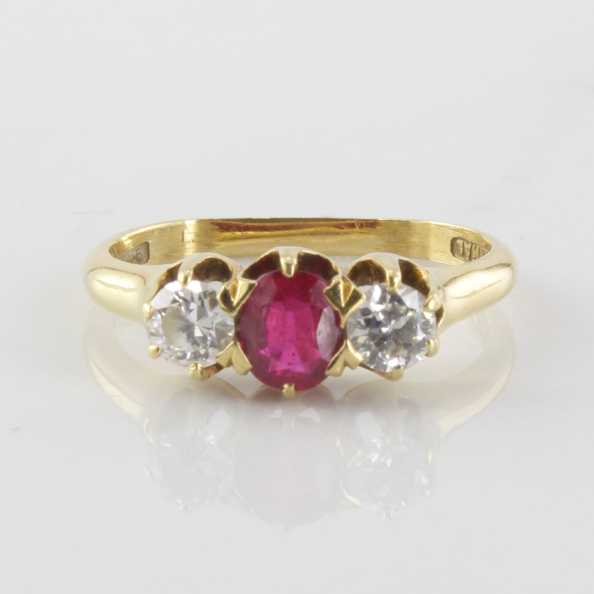 Edwardian Diamond & Ruby Three Stone Ring | 0.45ctw, 0.50ct | SZ 6.25 |