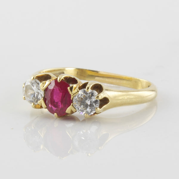 Edwardian Diamond & Ruby Three Stone Ring | 0.45ctw, 0.50ct | SZ 6.25 |