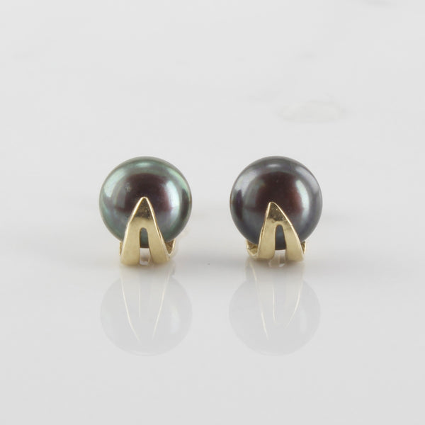 Abstract Gold & Pearl Stud Earrings |