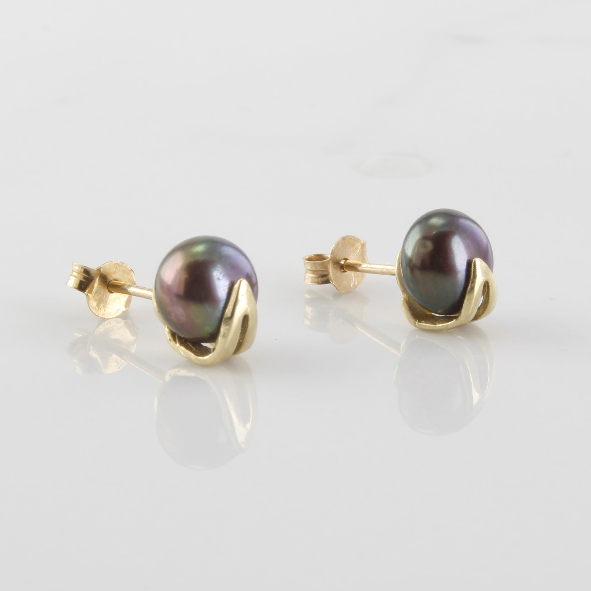 Abstract Gold & Pearl Stud Earrings |