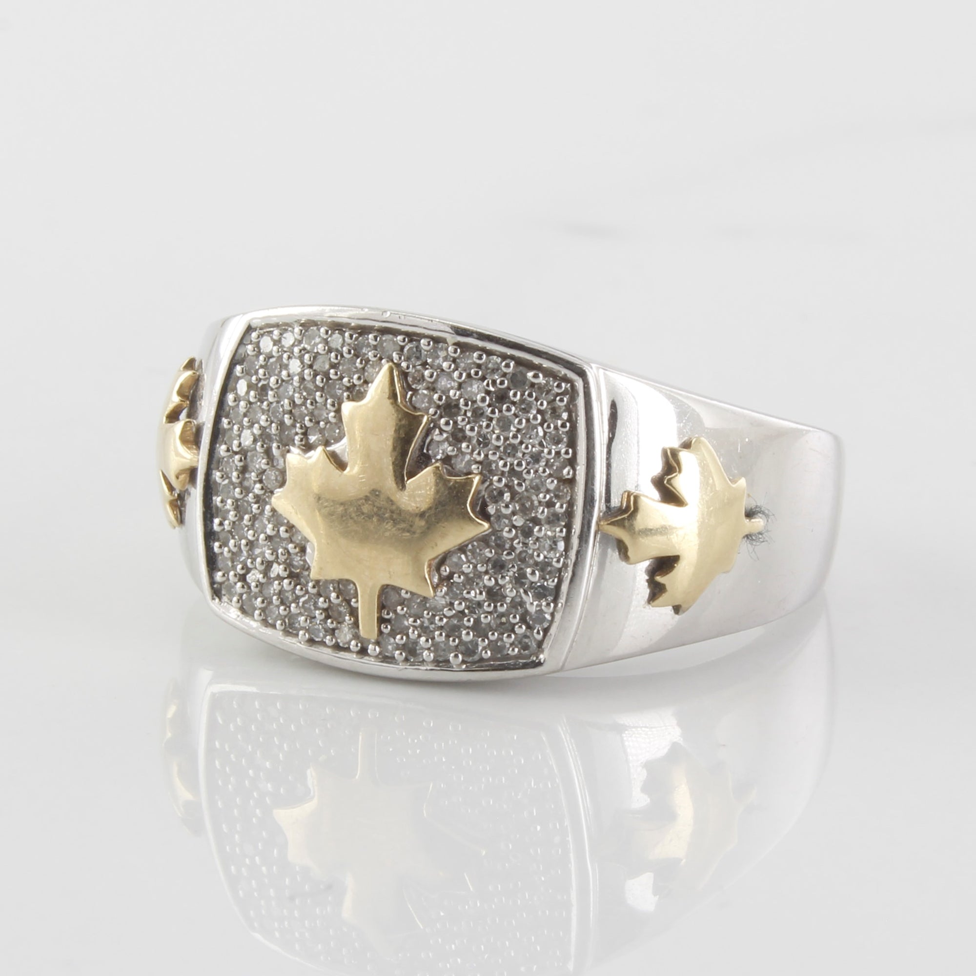 Gold Diamond Maple Leaf Ring | 0.35ctw | SZ 10 |