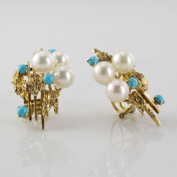 Clip On Pearl & Turquoise Earrings | 17.00ctw |