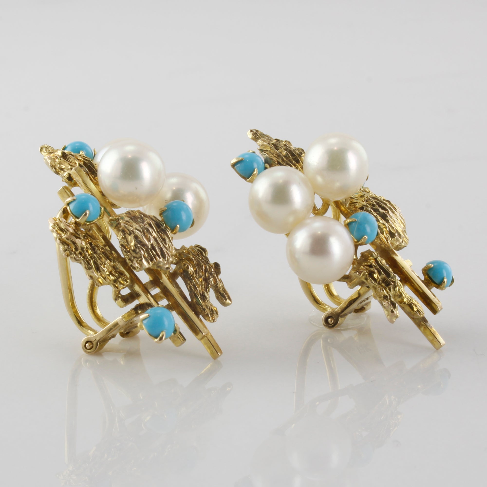 Clip On Pearl & Turquoise Earrings | 17.00ctw |