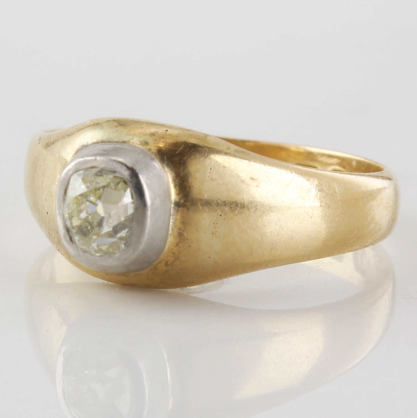 Diamond solitaire vintage gold ring, old antique mine cut ring