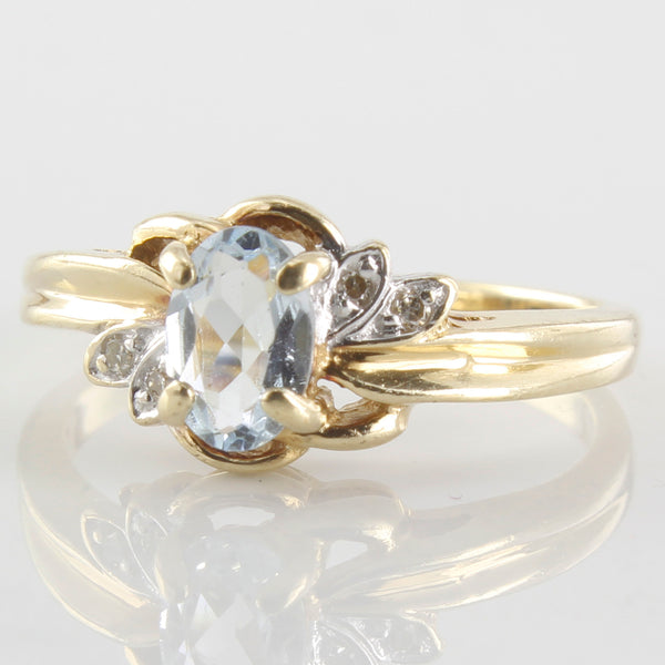 Aquamarine & Diamond Floral Bypass Ring | 0.02ctw, 0.44ct | SZ 4.5 |