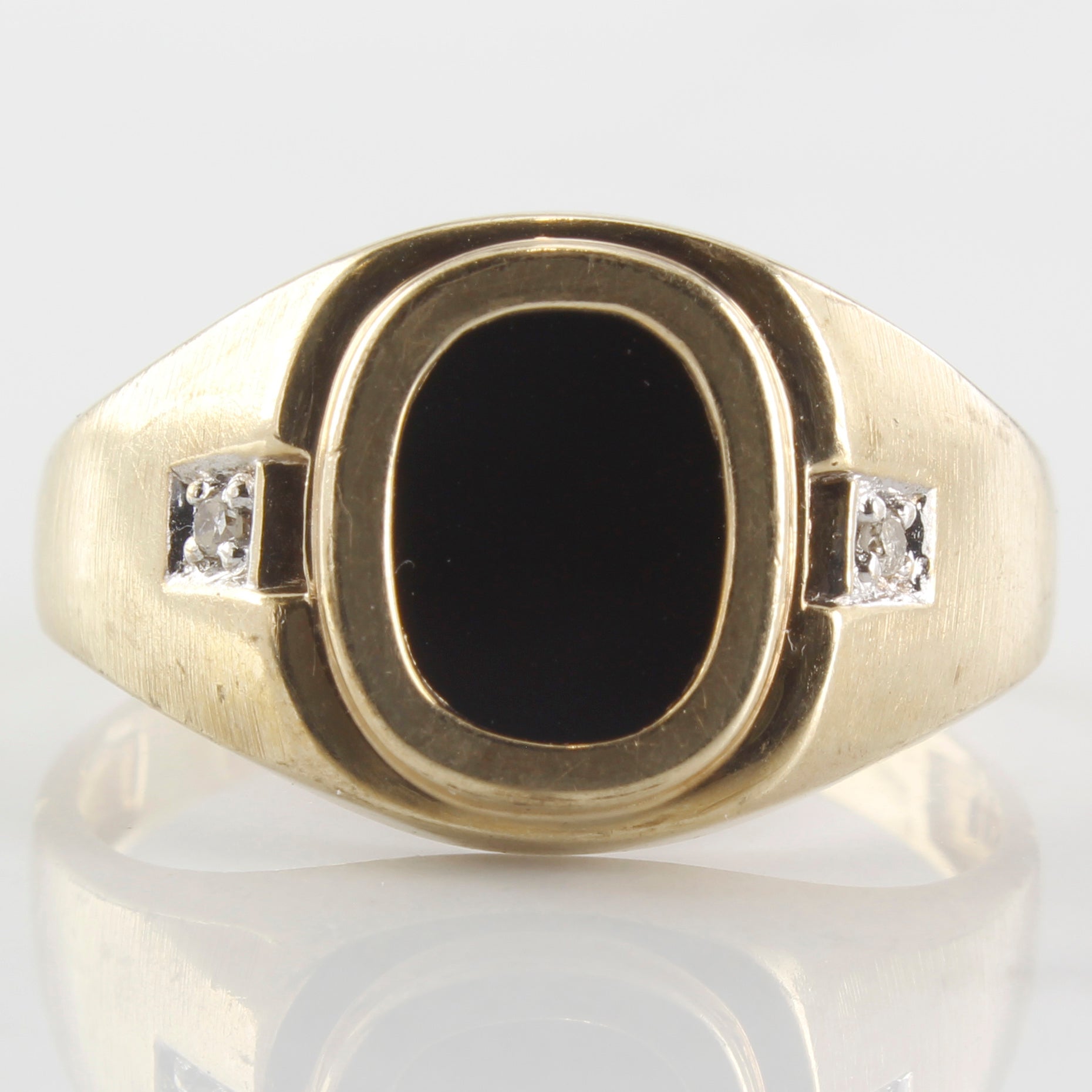 Black Onyx & Diamond Signet Ring | 1.20ct, 0.02ctw | SZ 10.5 |