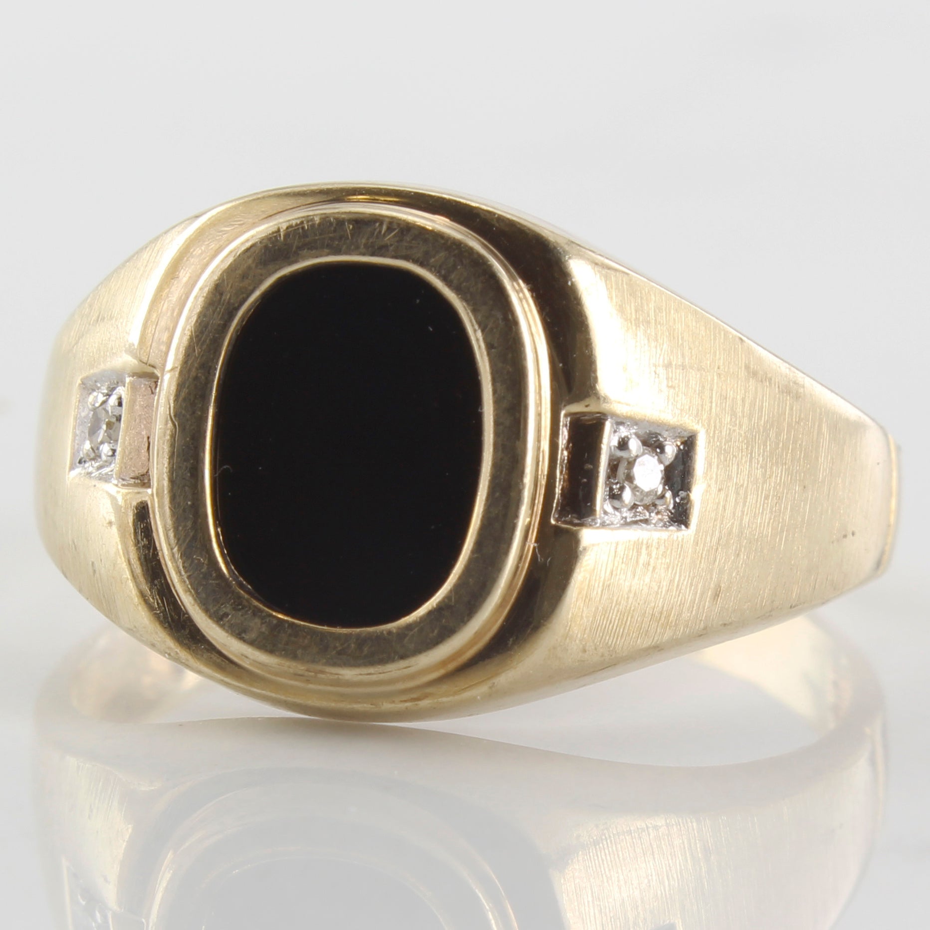 Black Onyx & Diamond Signet Ring | 1.20ct, 0.02ctw | SZ 10.5 |