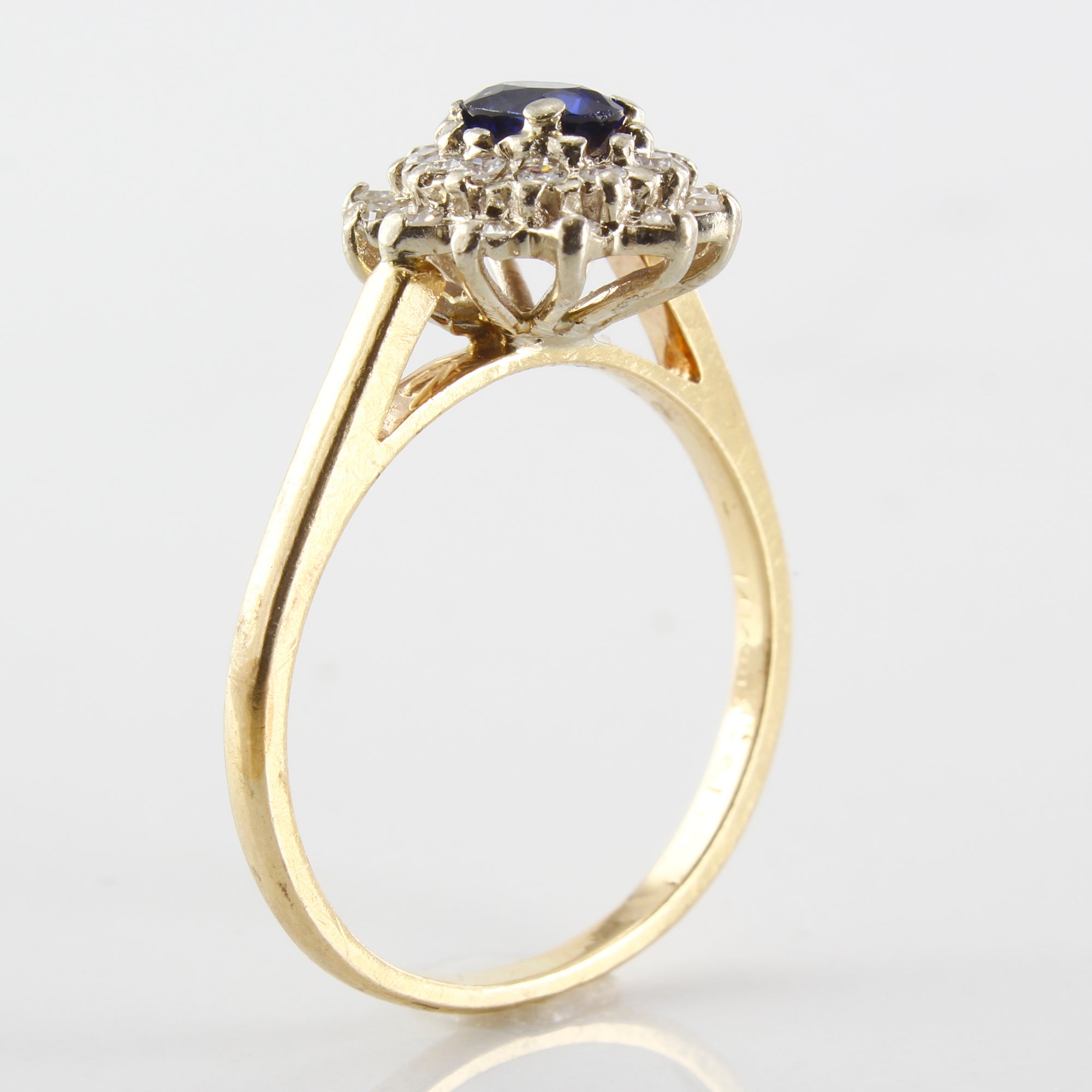 Double Diamond Halo Blue Sapphire Ring | 0.21ctw, 0.35ct | SZ 7.25 |
