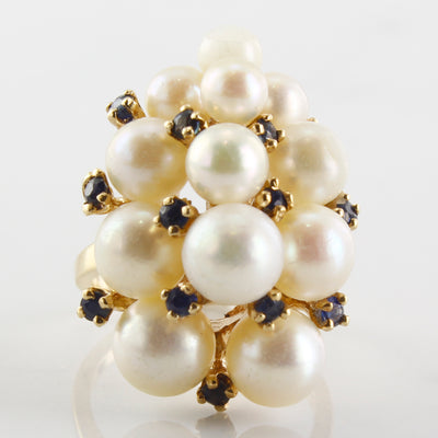 Cluster Pearl & Sapphire Cocktail Ring | 15.00ctw, 0.65ctw | SZ 5.25 |