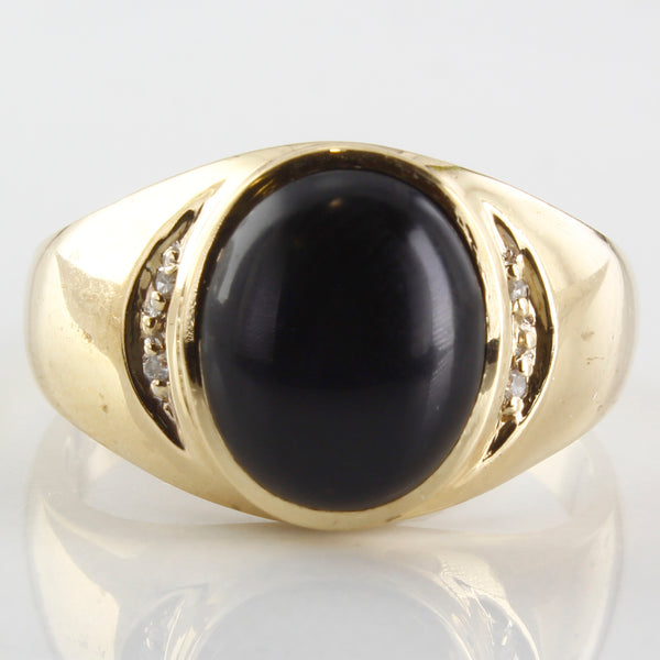 Black Onyx & Diamond Signet Ring | 0.01ctw, 4.00ctw | SZ 10 |