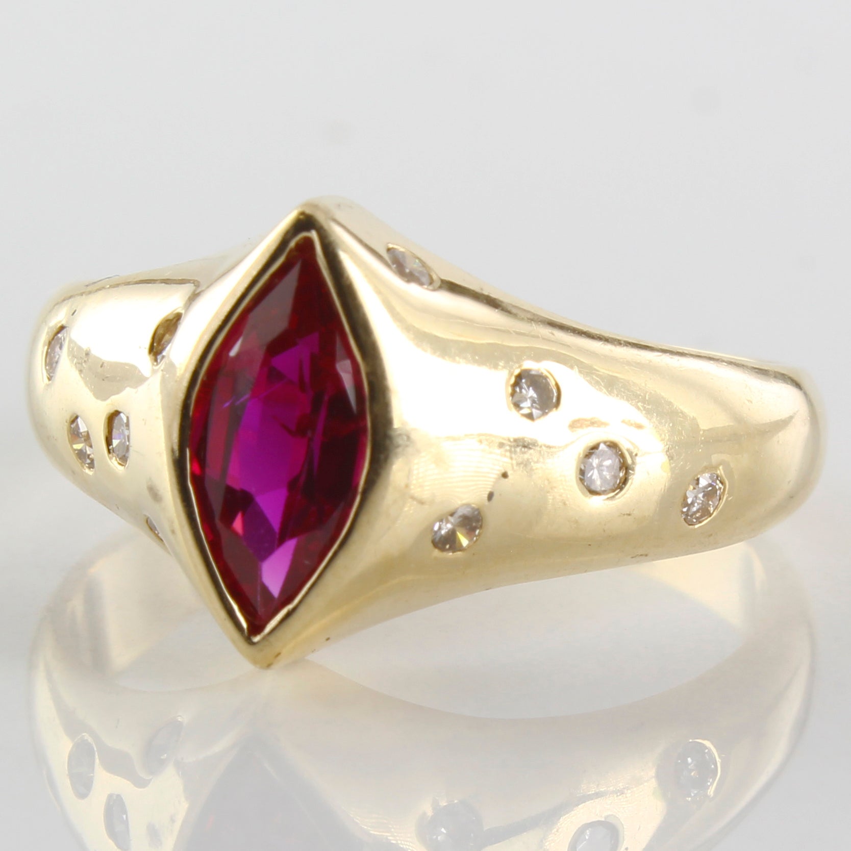 Bezel Set Marquise Ruby & Diamond Ring | 0.15ctw, 0.70ct | SZ 8 |