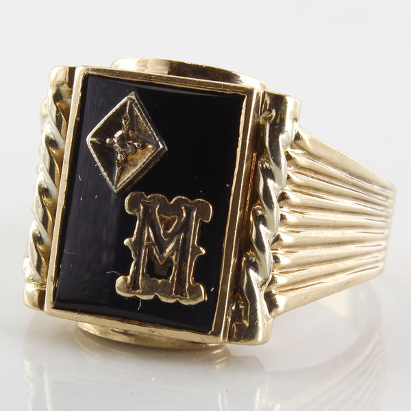 Letter 'M' Onyx & Diamond Ring | 0.01ct, 4.50ct | SZ 9.75 |