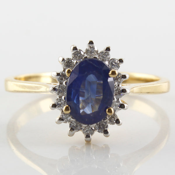 Blue Sapphire & Diamond Halo Engagement Ring | 0.08ctw, 1.20ct | SZ 7 |