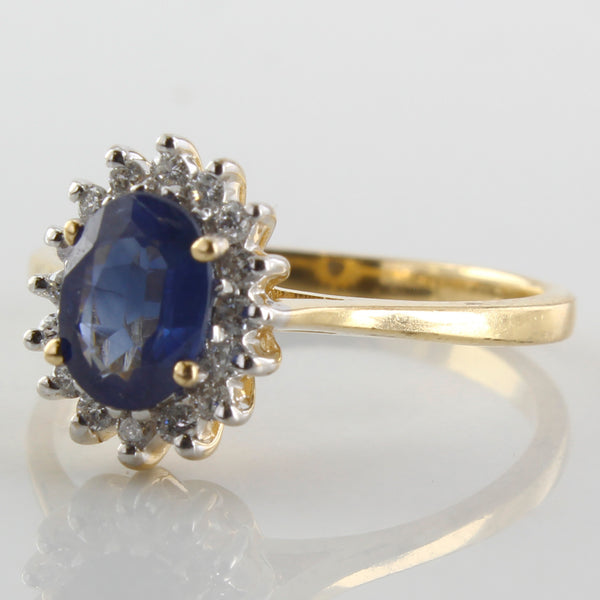 Blue Sapphire & Diamond Halo Engagement Ring | 0.08ctw, 1.20ct | SZ 7 |