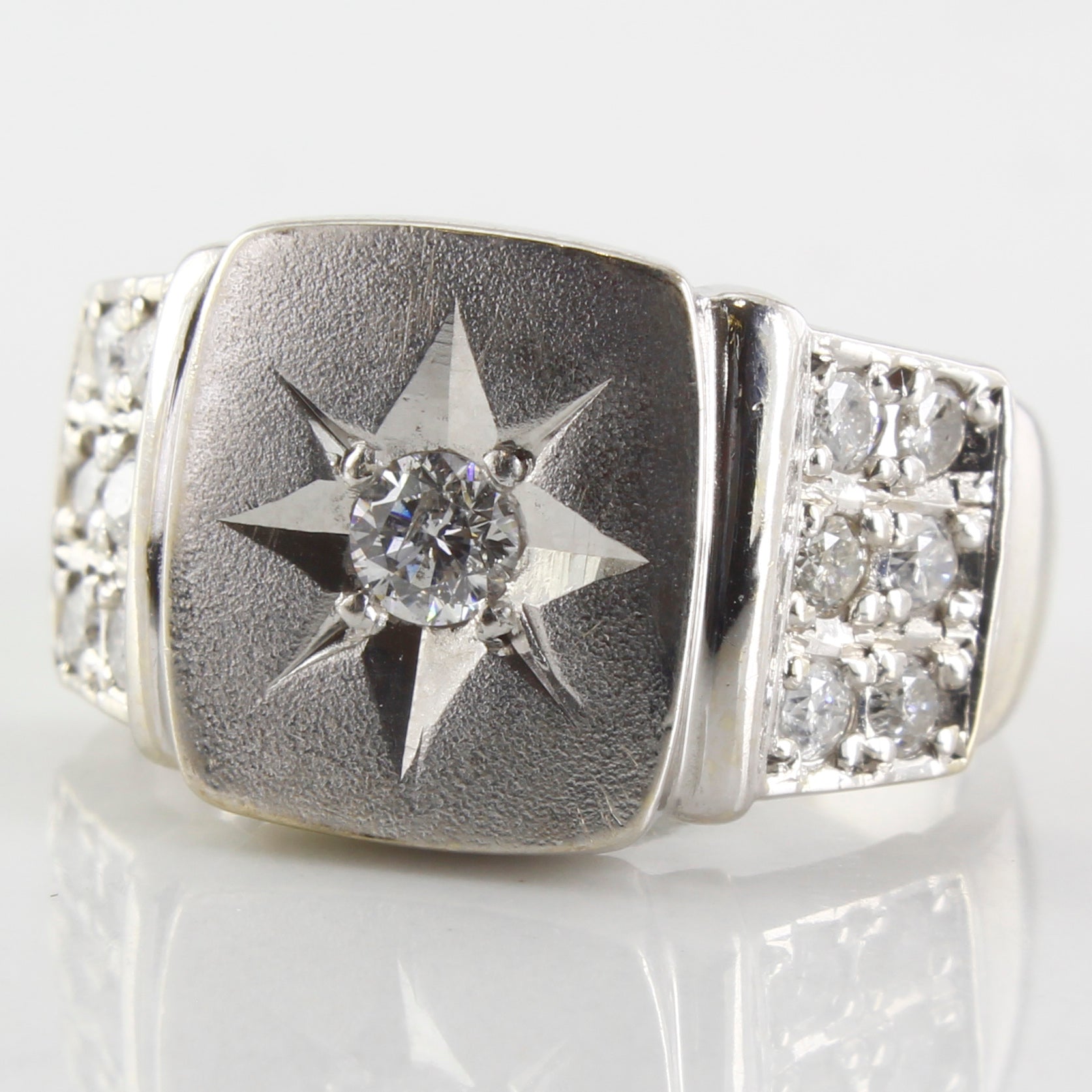 Bright Cut Star Diamond Signet Ring | 0.52ctw | SZ 6.25 |