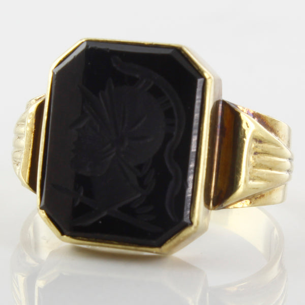 1960s Roman Soldier Black Onyx Intaglio Ring | 2.80ct | SZ 9.5 |