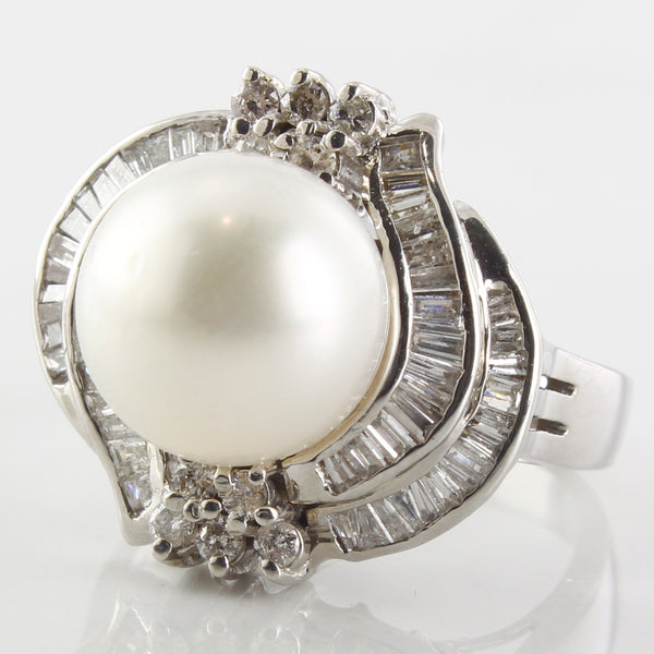 Pearl & Baguette Diamond Cocktail Ring | 0.70ctw, 8.15ctw | SZ 6.5 |