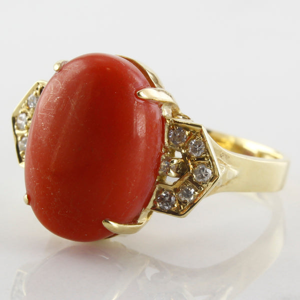 Red Coral & Diamond Ring | 0.12ctw, 8.35ct | SZ 8 |