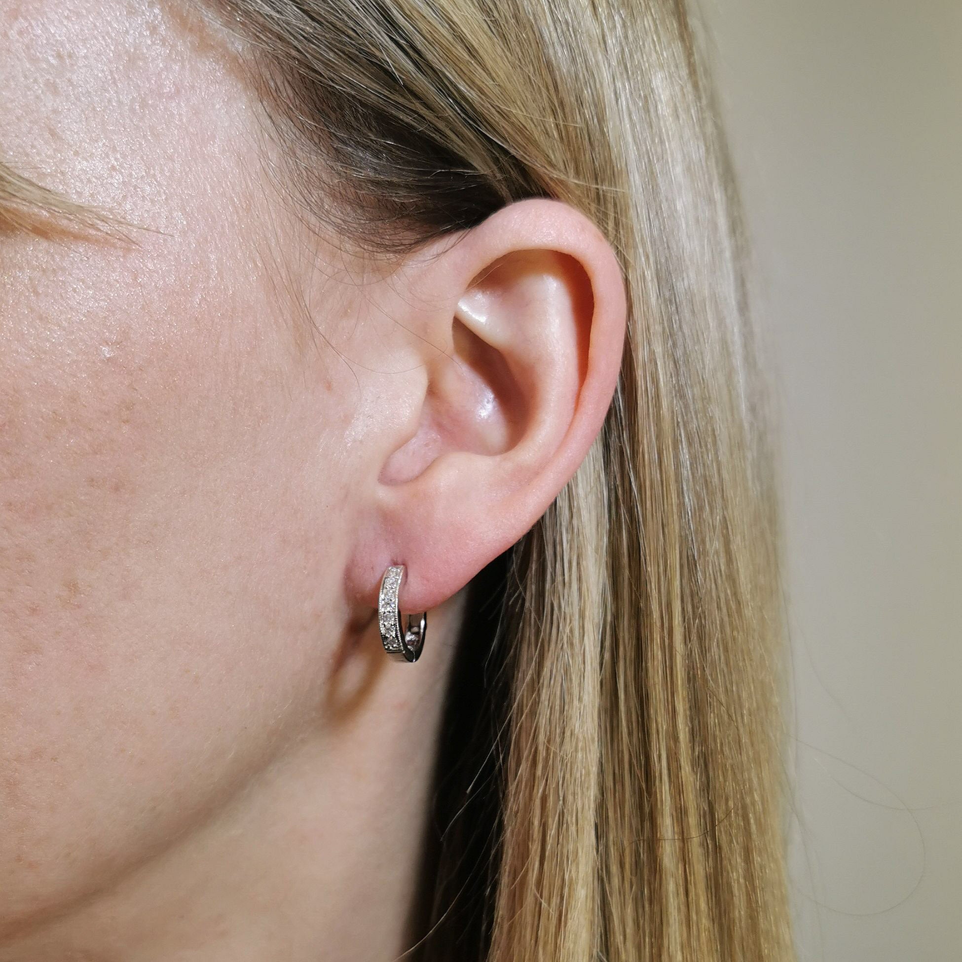 Milgrain Locking Diamond Huggie Earrings | 0.15ctw |