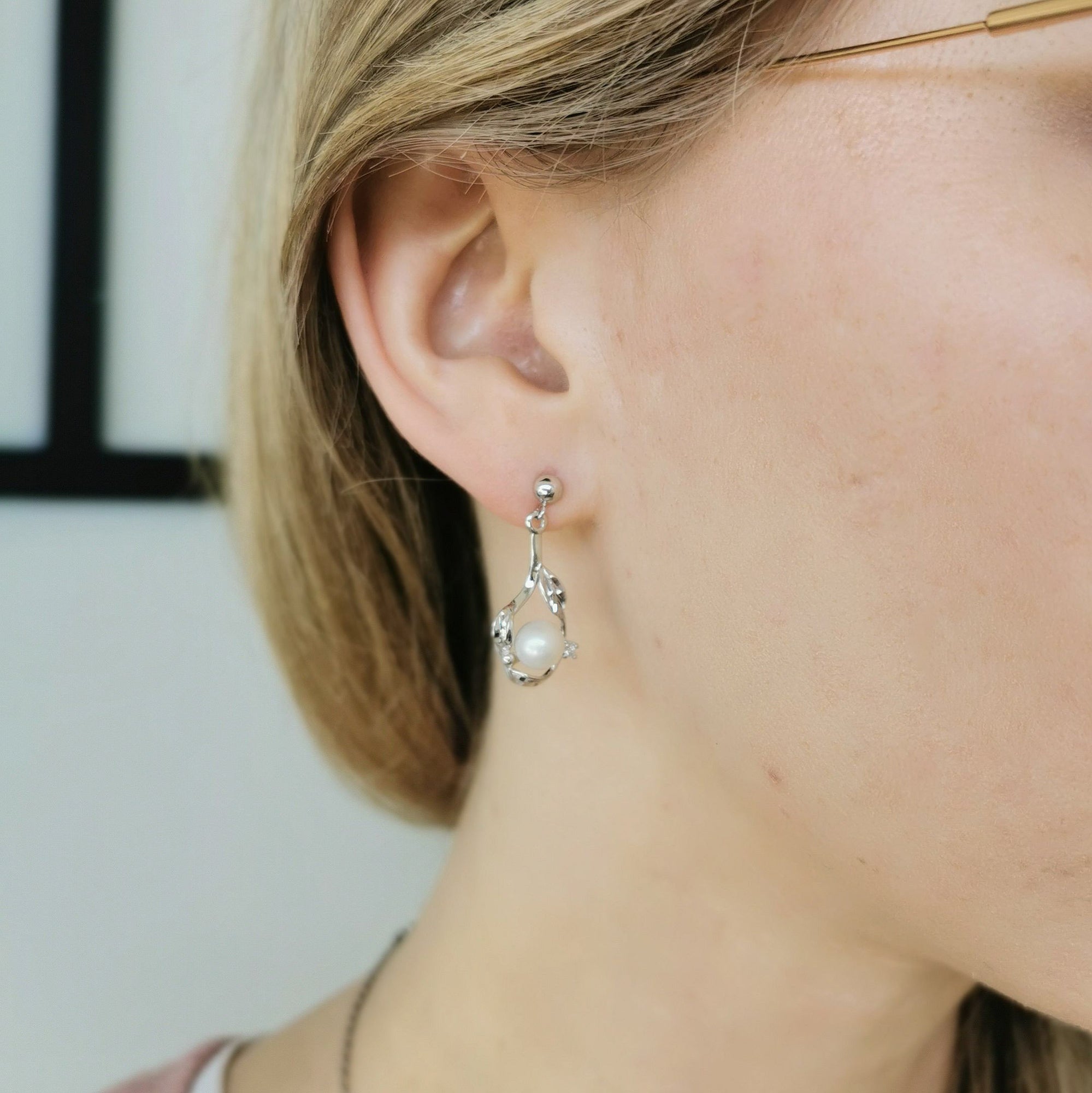 Pearl & Diamond Drop Stud Earrings | 3.88ctw, 0.04ctw |