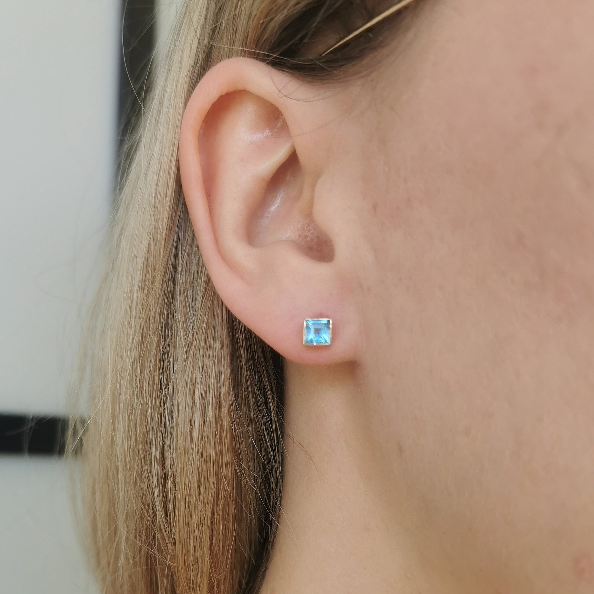 Square Cut Blue Topaz Stud Earrings | 0.70ctw |