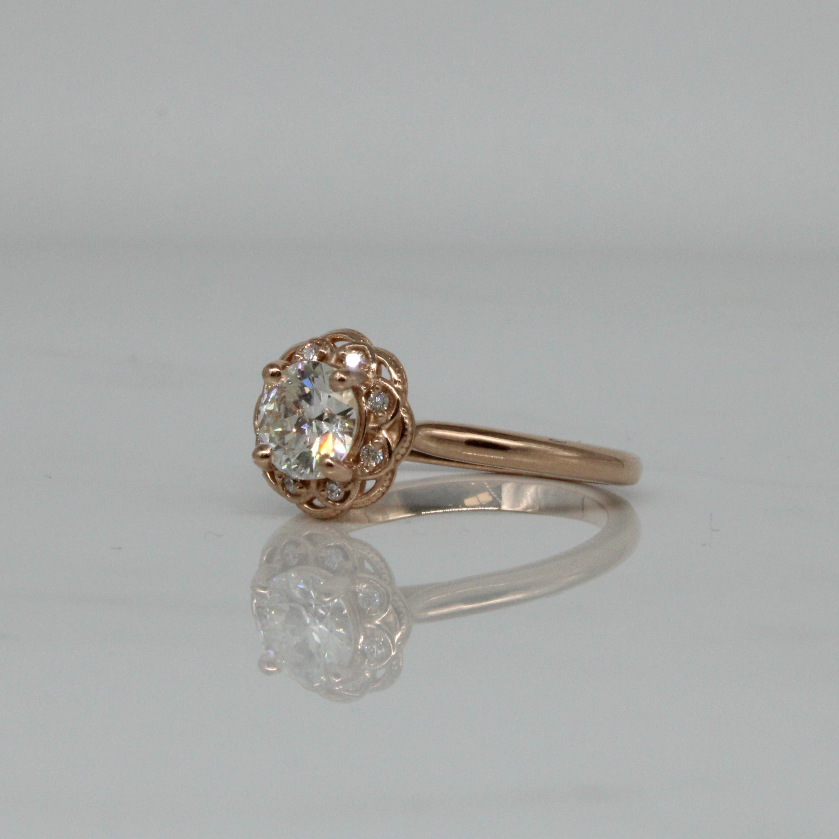 Bespoke' Filigree Halo Engagement Ring | 0.86ctw | SZ 7 |