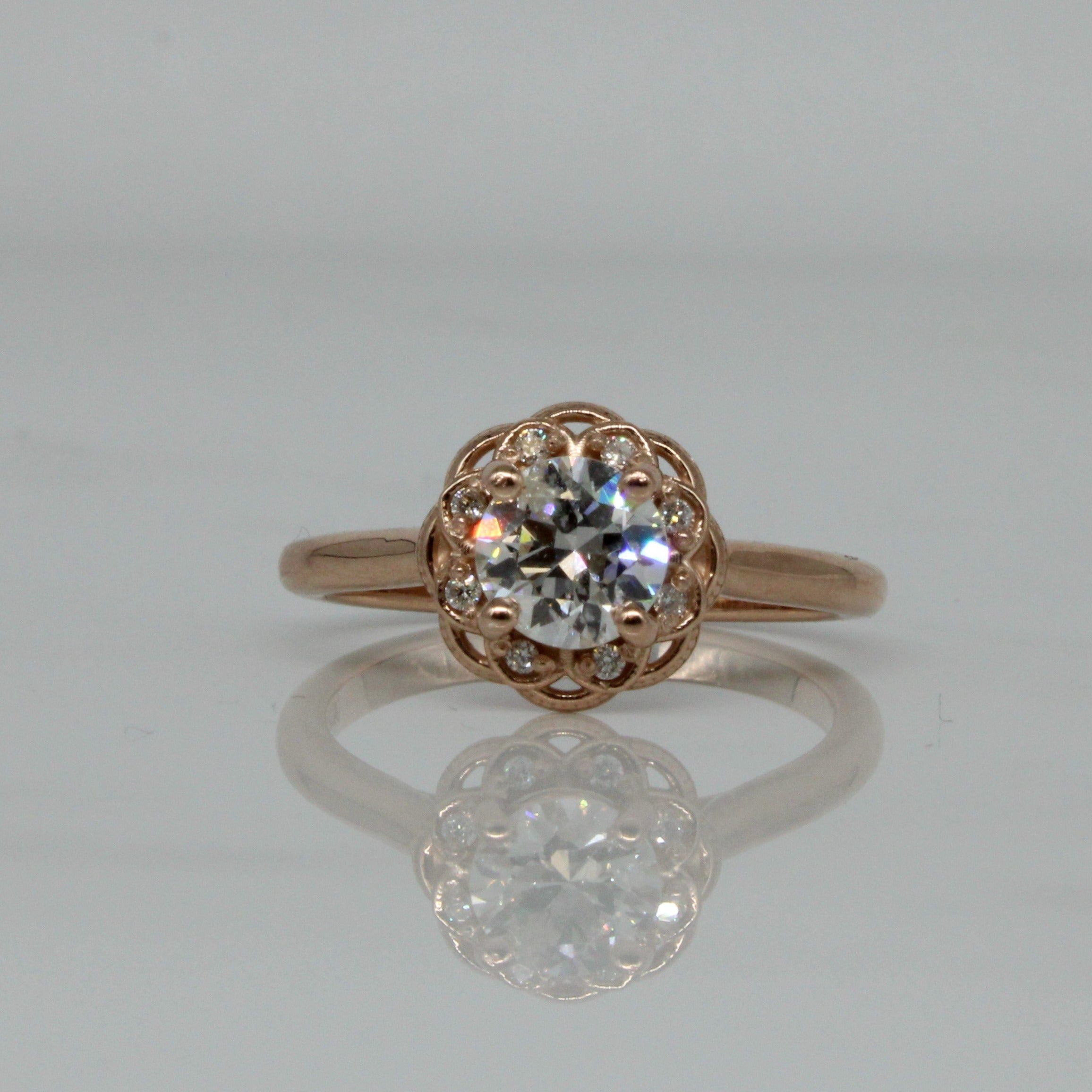 Bespoke' Filigree Halo Engagement Ring | 0.86ctw | SZ 7 |