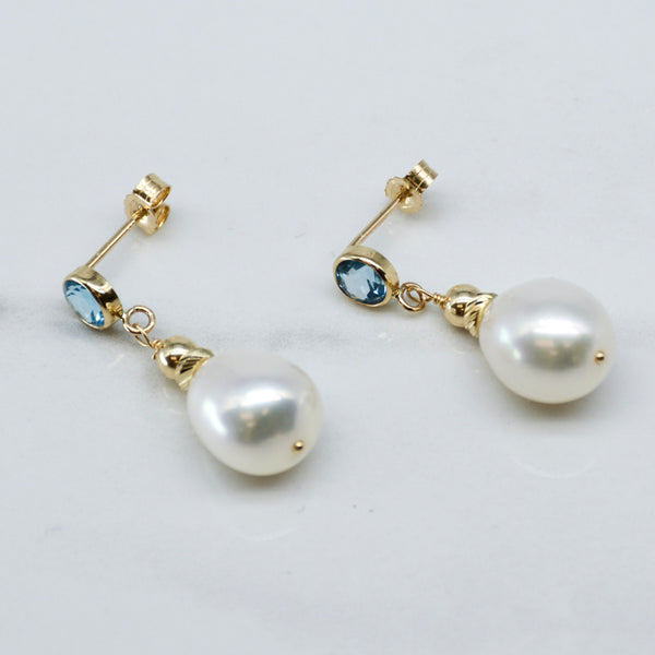 '100 Ways' Swiss Blue Topaz & Pearl Drop Earrings | 3.50ctw, 0.60ctw |