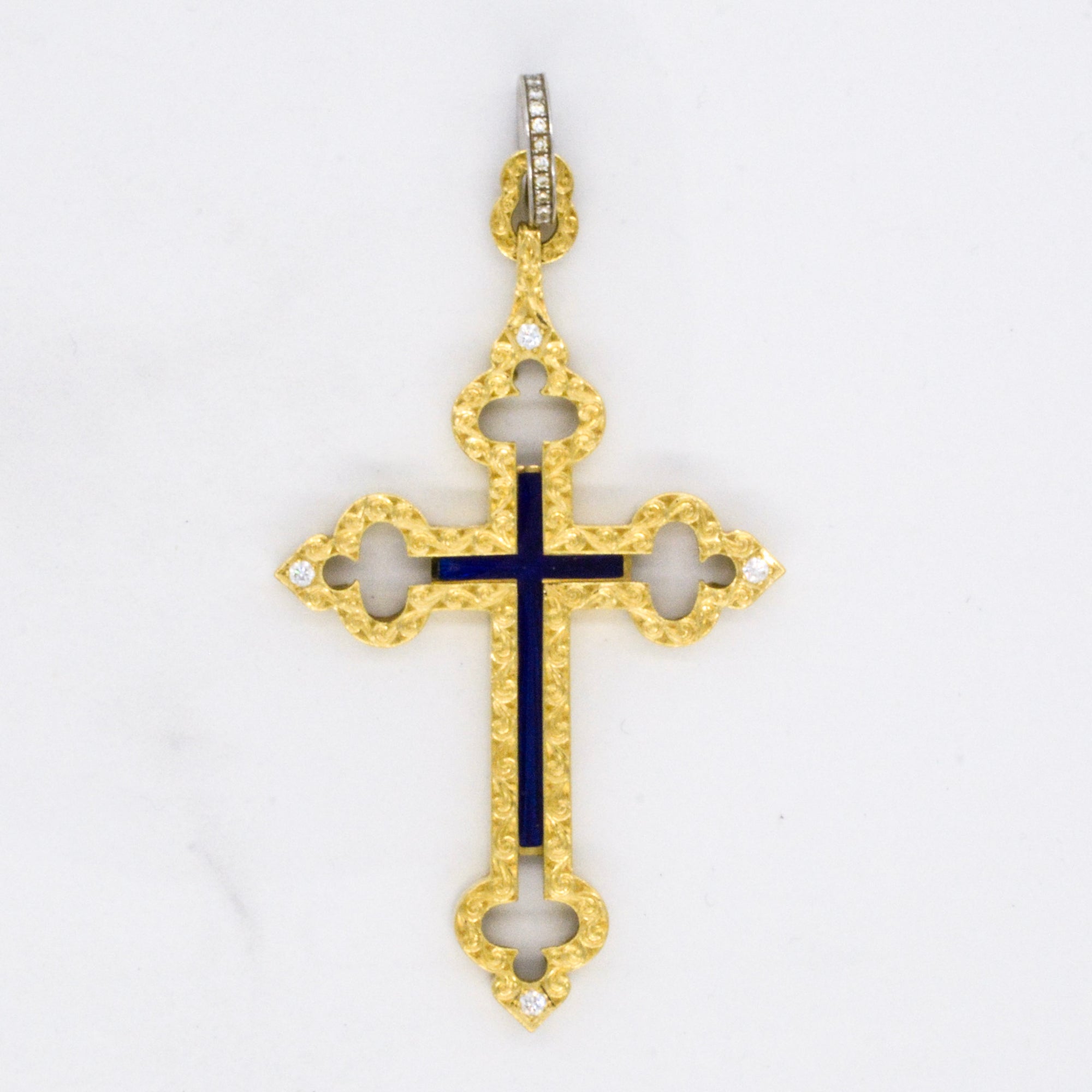 Faberge' Textured Gold & Diamond Cross Pendant | 0.38ctw |