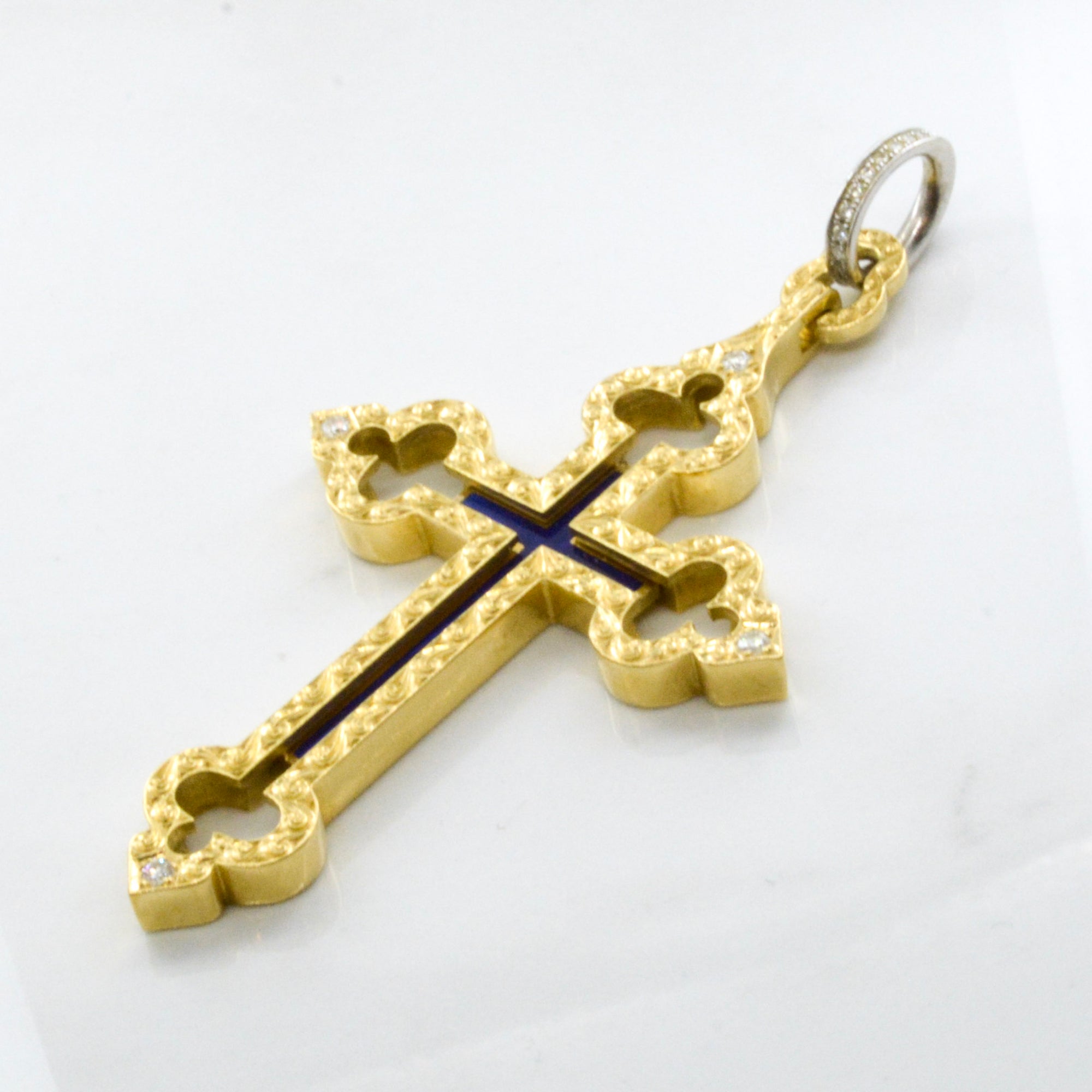 Faberge' Textured Gold & Diamond Cross Pendant | 0.38ctw |