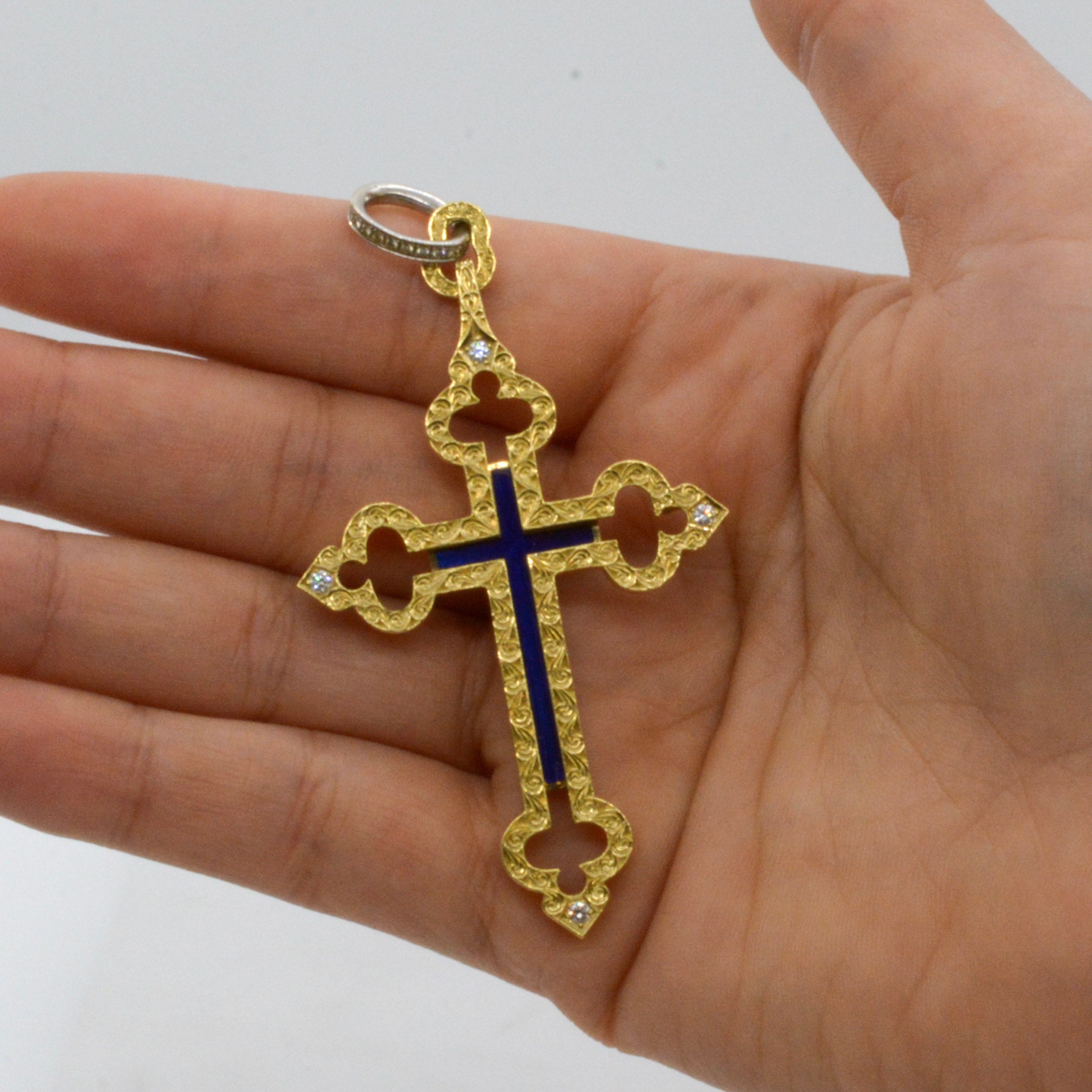 Faberge' Textured Gold & Diamond Cross Pendant | 0.38ctw |