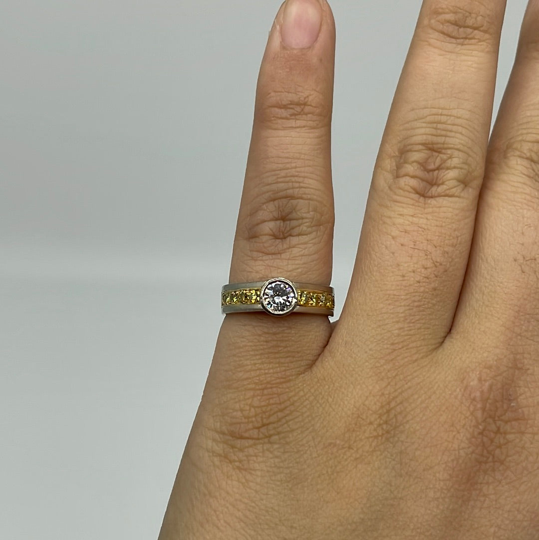 Custom Yellow Diamond Bezel Set Engagement Ring | 0.85ctw | SZ 6.5 |