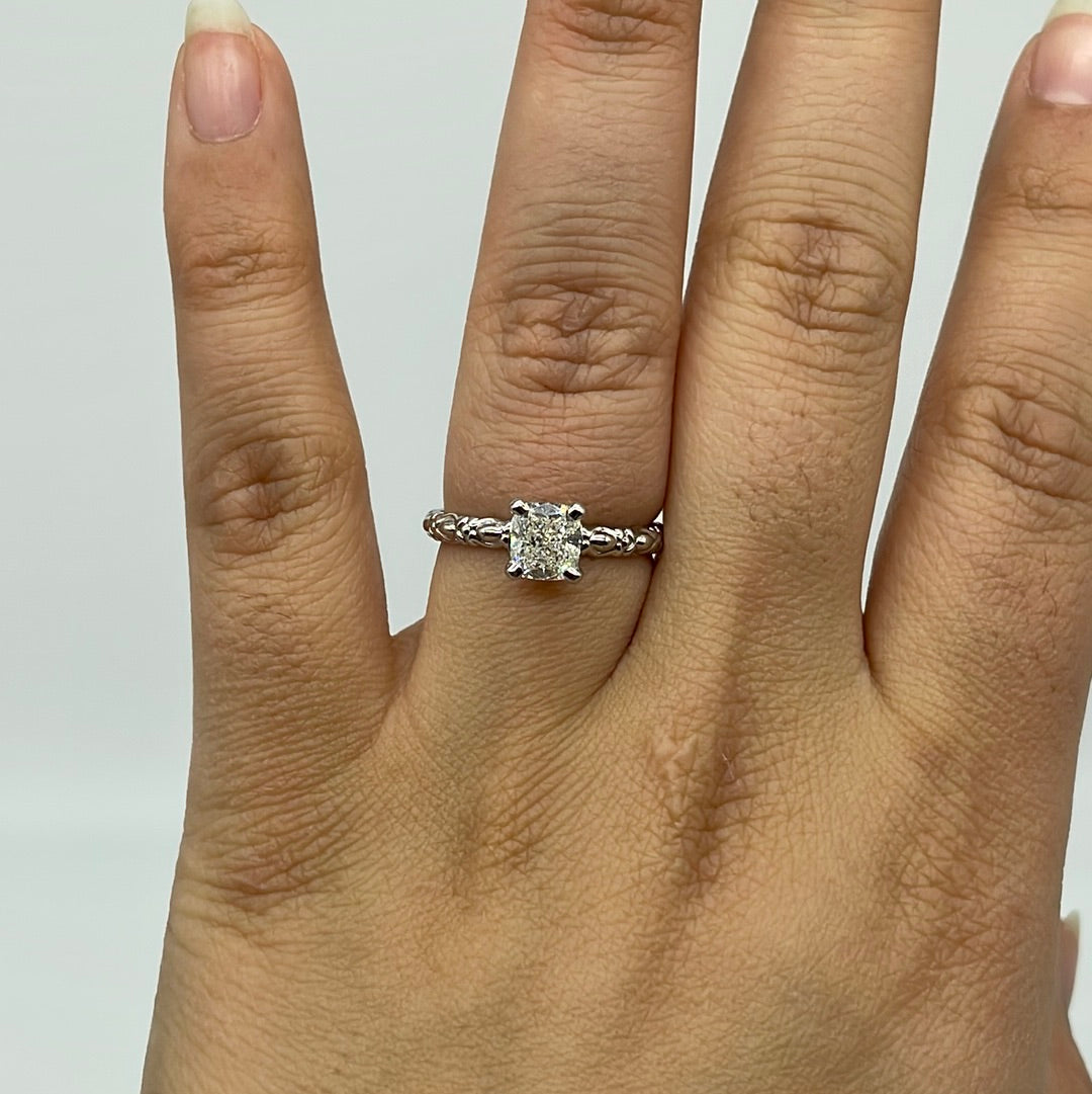 GIA Cushion Cut Platinum Solitaire Diamond Engagement Ring | 1.40ct VVS1 J | SZ 8.25 |