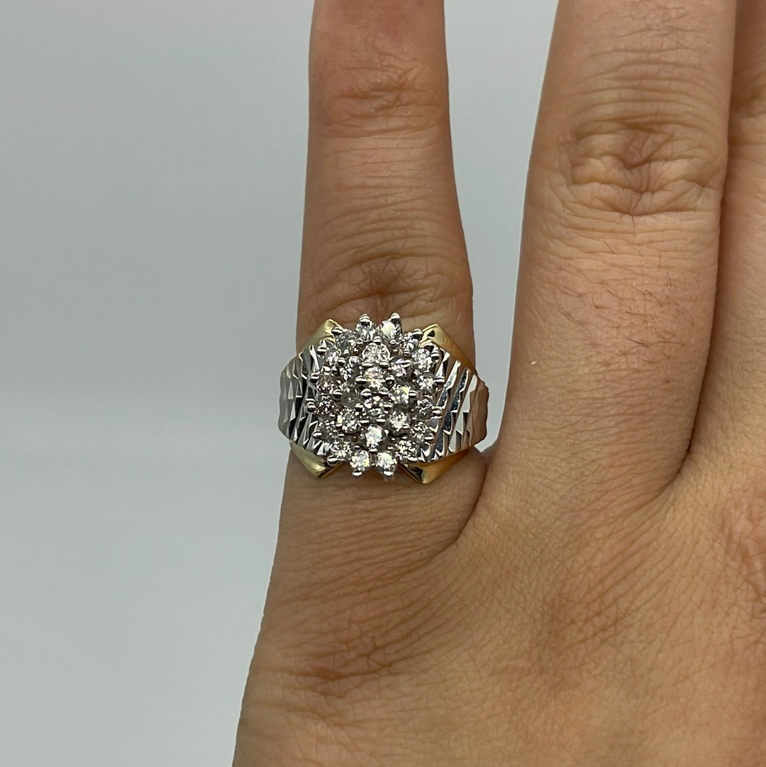 Textured Two Tone Diamond Cluster Ring | 1.00 ctw, SZ 6.5 |