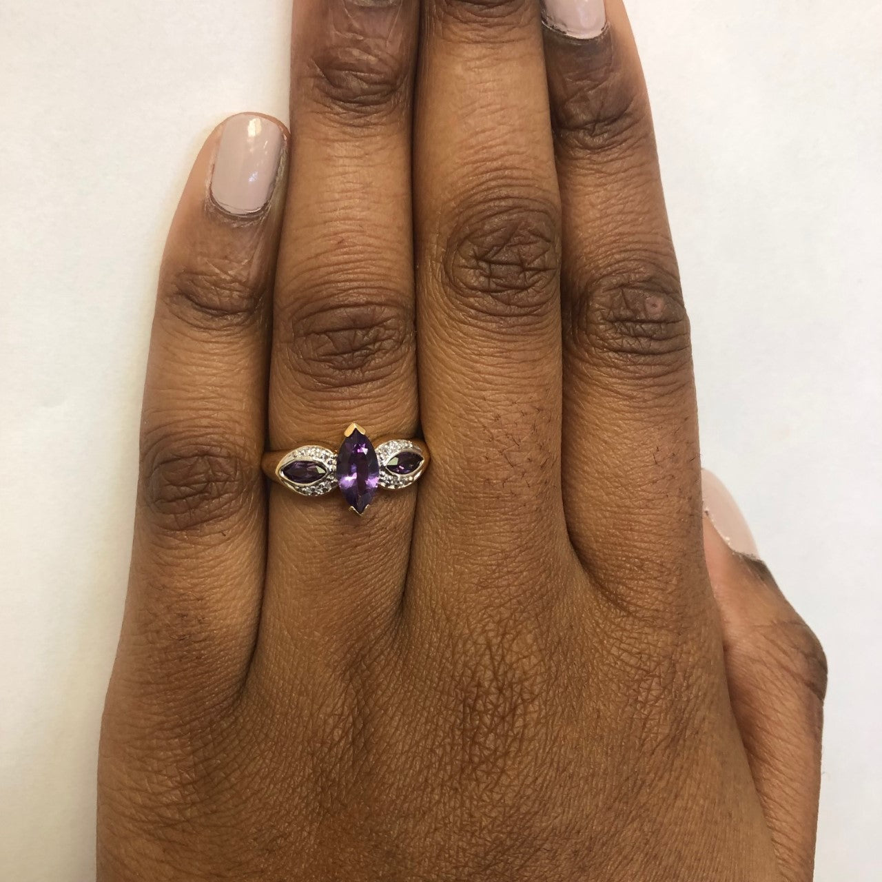 Marquise Amethyst & Diamond Ring | 1.00ctw, 0.06ctw | SZ 9 |