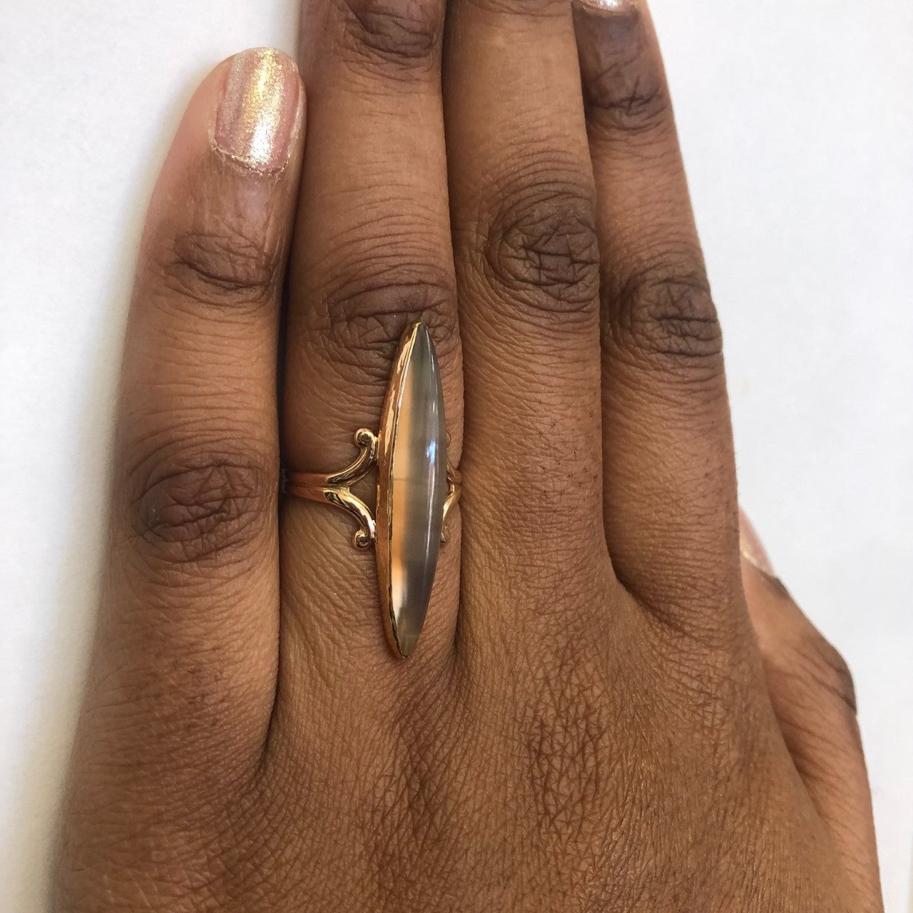 Marquise Chalcedony Navette Ring | 4.00ct | SZ 8.25 |