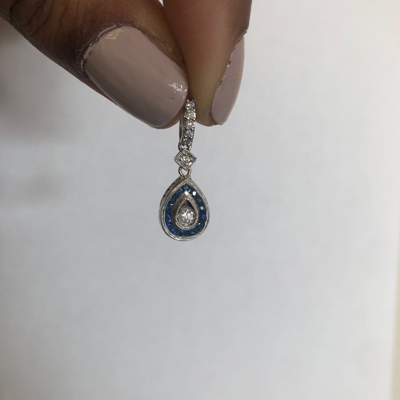 Sapphire & Diamond Filigree Drop Pendant | 0.21ctw, 0.14ctw |