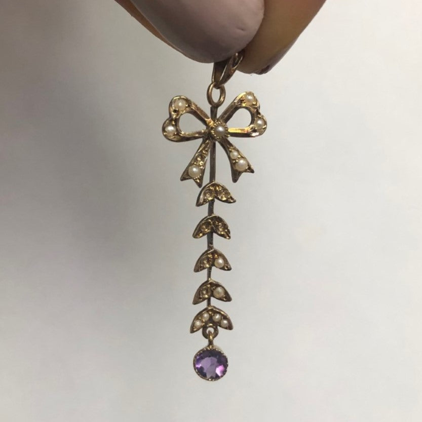 Victorian Amethyst & Seed Pearl Pendant | 0.24ct, 0.20ctw |