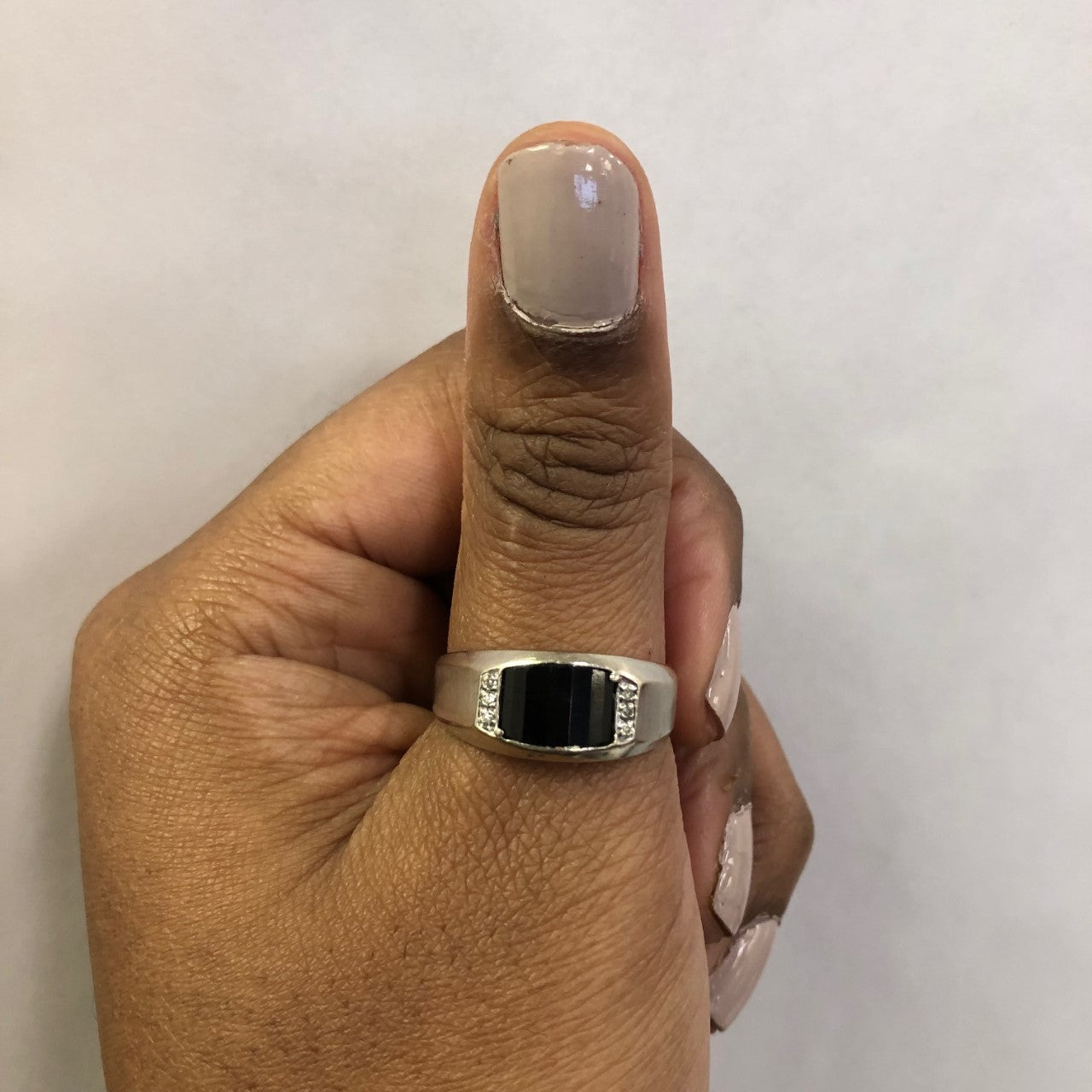 Faceted Onyx & Diamond Ring | 2.00ct, 0.03ctw | SZ 12.75 |