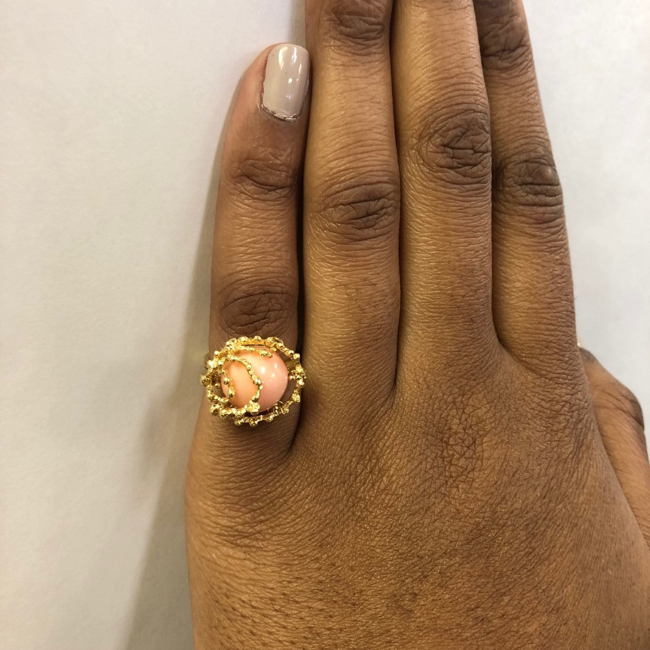 Bague cabochon de corail en cage | 7,25 ct | Taille 5,25 | 