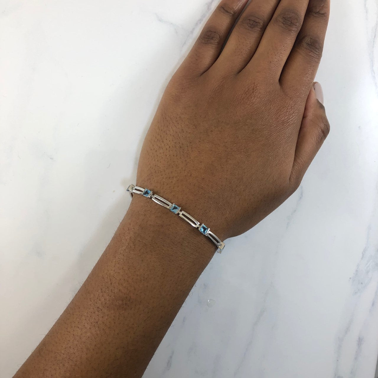 Square Cut Blue Topaz Bracelet | 3.60ctw | SZ 7.75" |