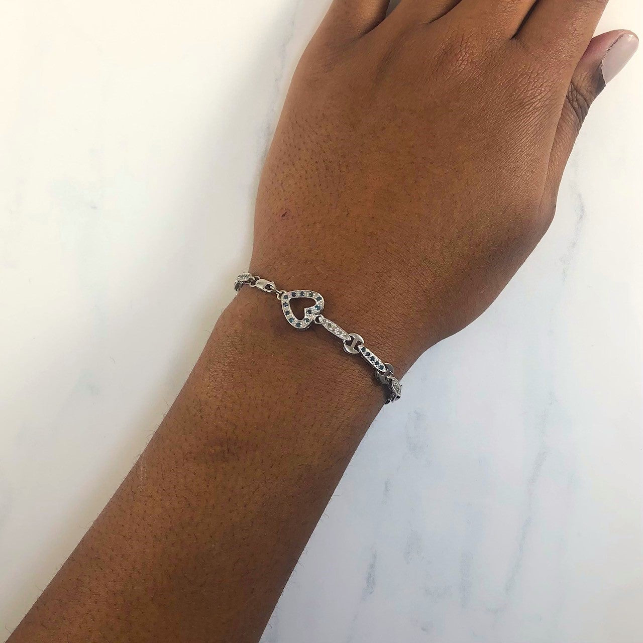 Blue Diamond Heart Bracelet | 0.43ctw, 0.30ctw | 7.5" |