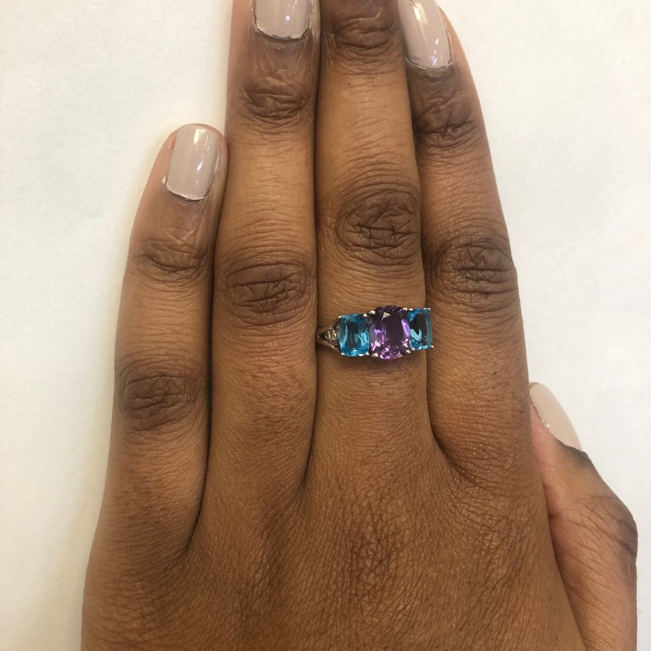 Blue Topaz & Amethyst Three Stone Ring | 4.00ctw, 0.01ctw | SZ 9.25 |