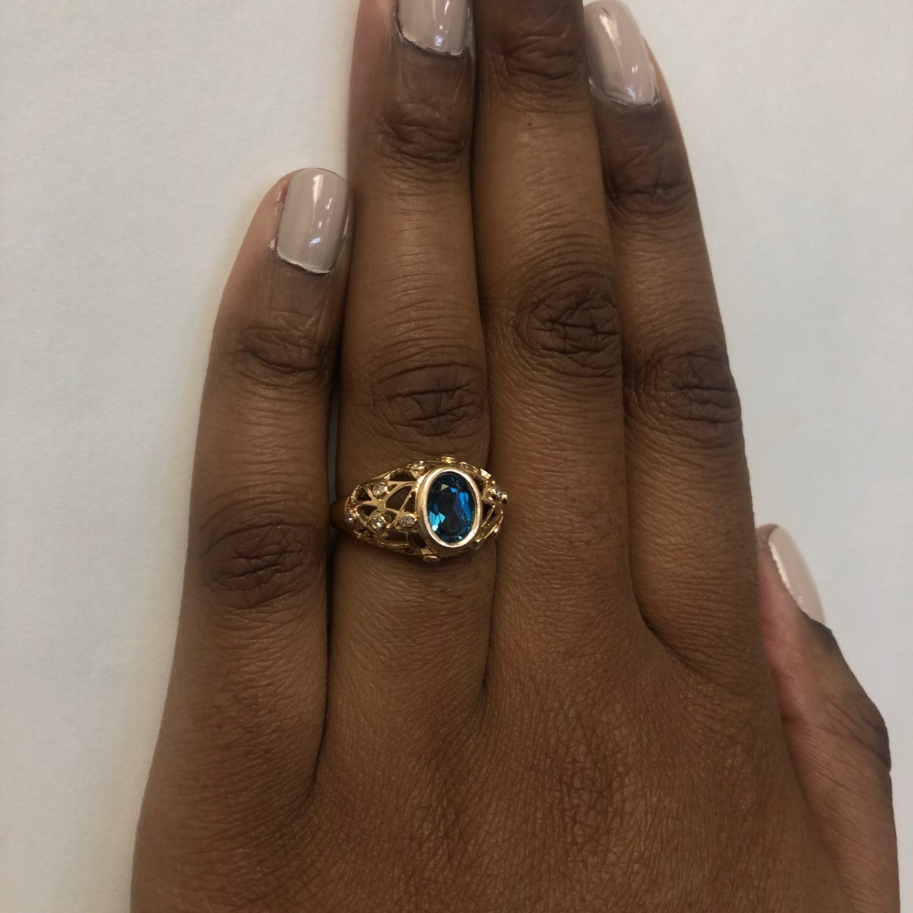 Blue Topaz & Diamond Lattice Ring | 1.50ct, 0.11ctw | SZ 7.75 |
